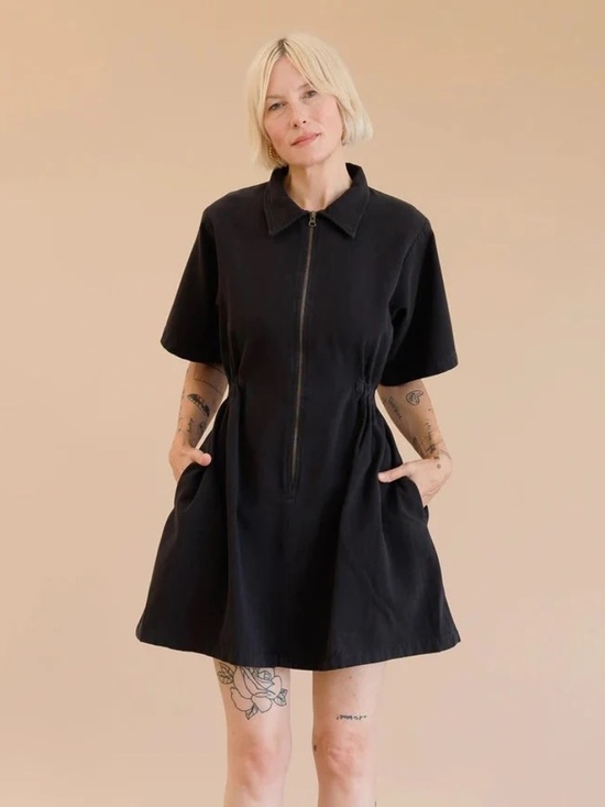 Noble Dresses & Skirts - Noble Utility Dress In Ash Black Zip-Front Short Sleeve Dress With Pockets 1X